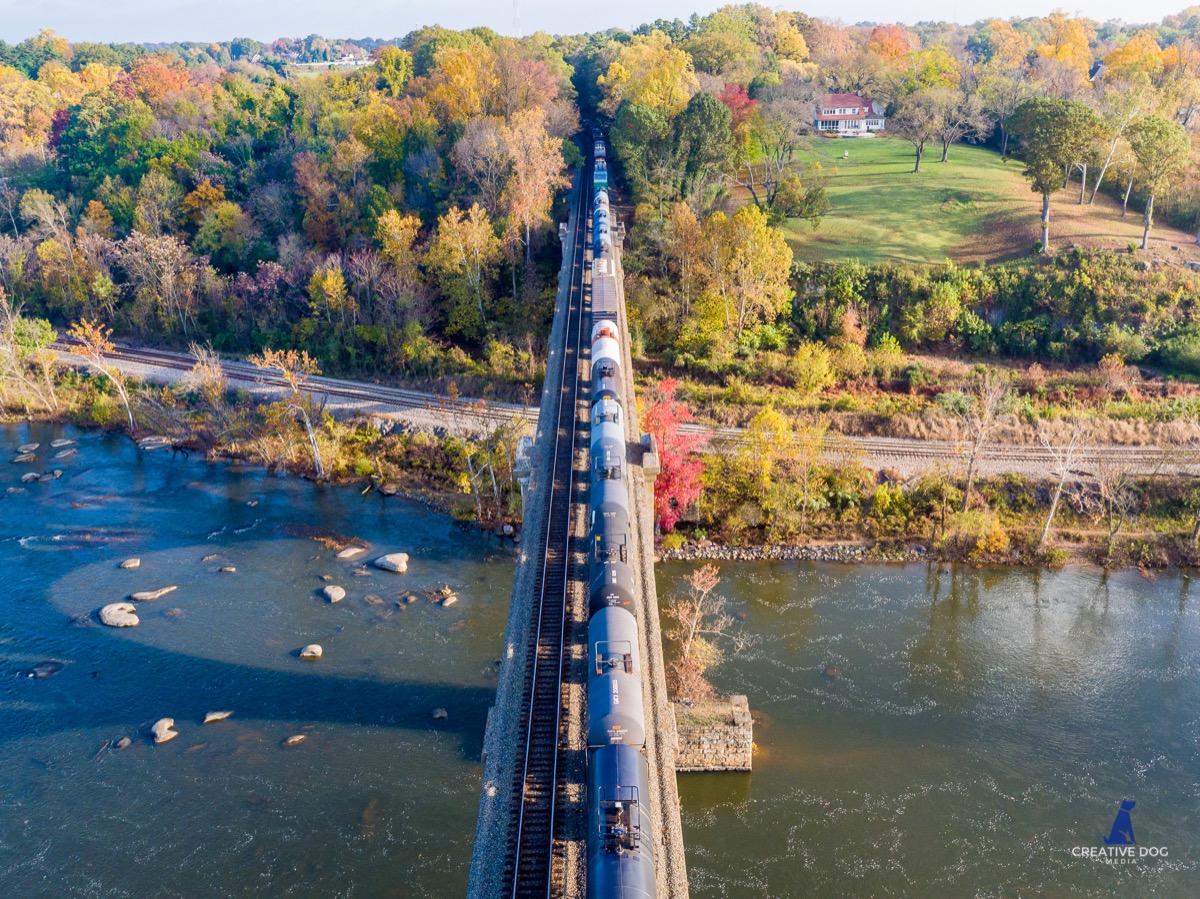 train railroad track richmond river fall aerial