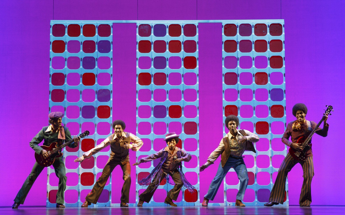 Reed L Shannon as Michael Jackson (center) with the Jackson 5, Motown: The Musical First National Tour, (c) Joan Marcus, 2014.
