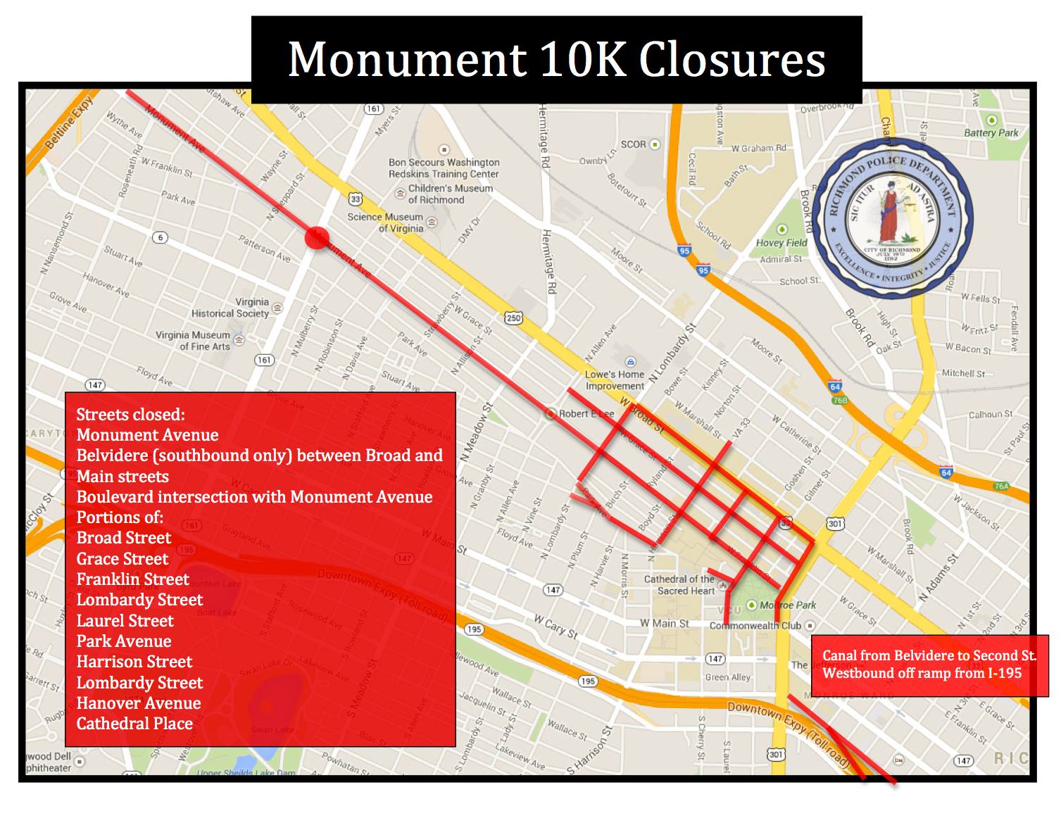 Monument 10K Street Closures